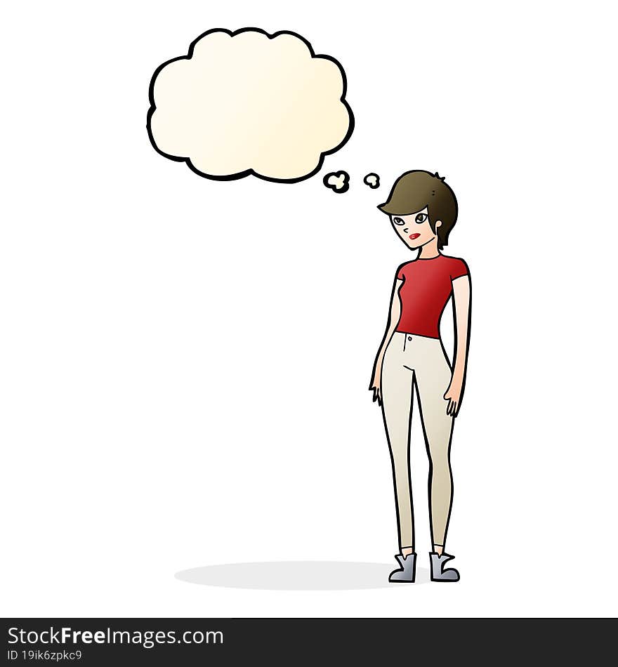 cartoon modern attractive woman with thought bubble