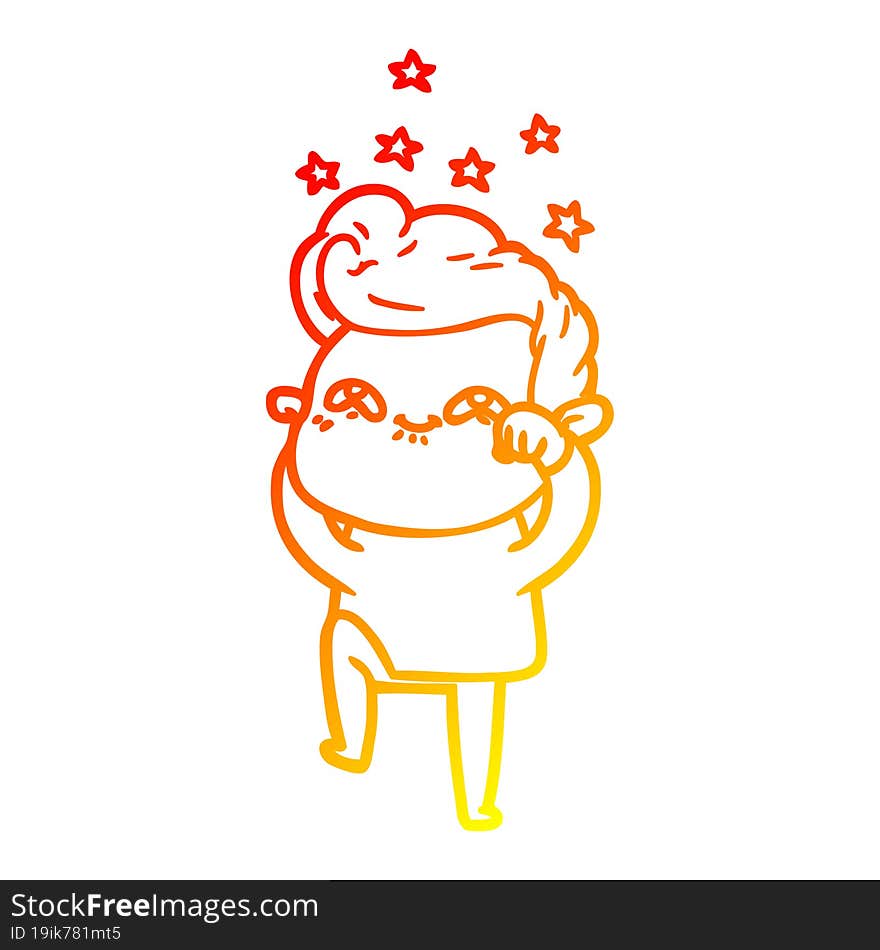 warm gradient line drawing of a cartoon excited man