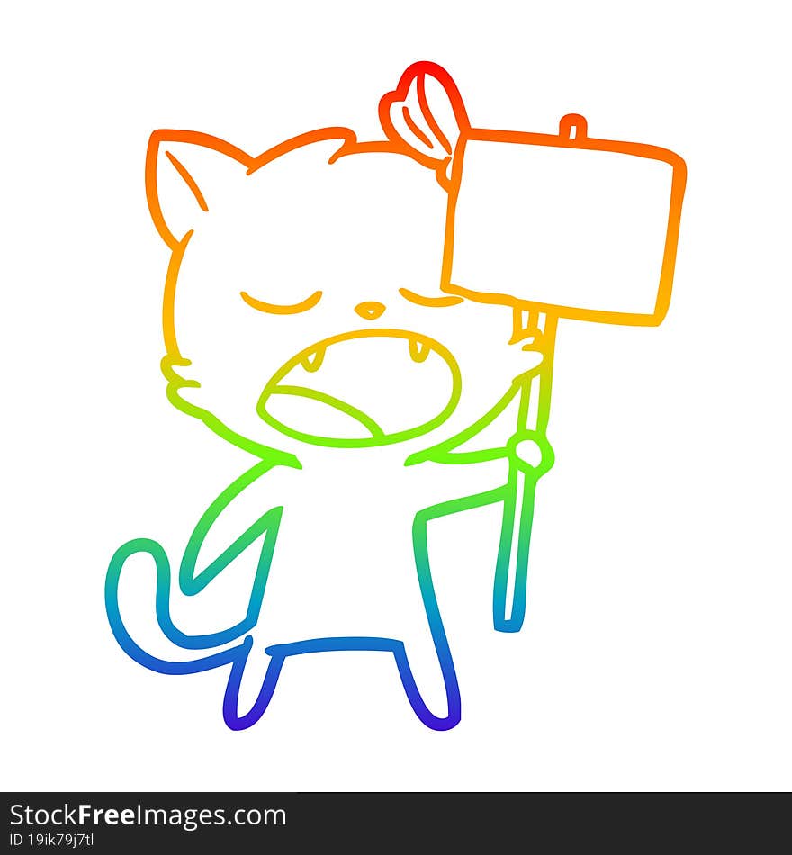 rainbow gradient line drawing cartoon yawning cat