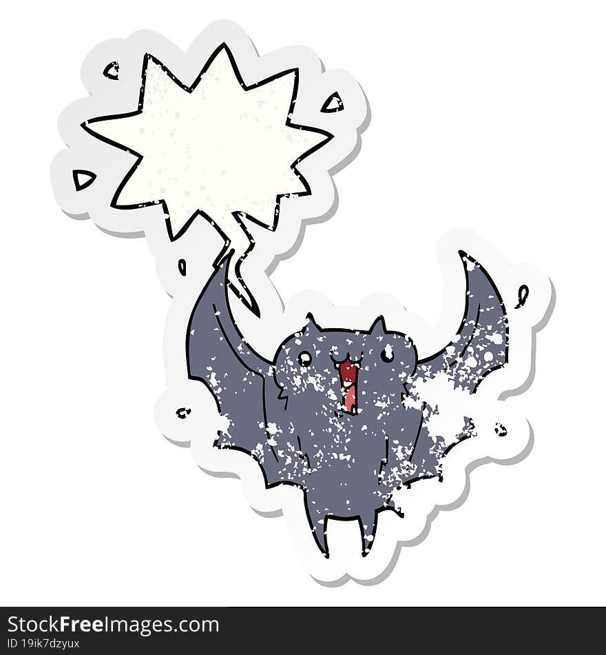 cartoon happy vampire bat and speech bubble distressed sticker