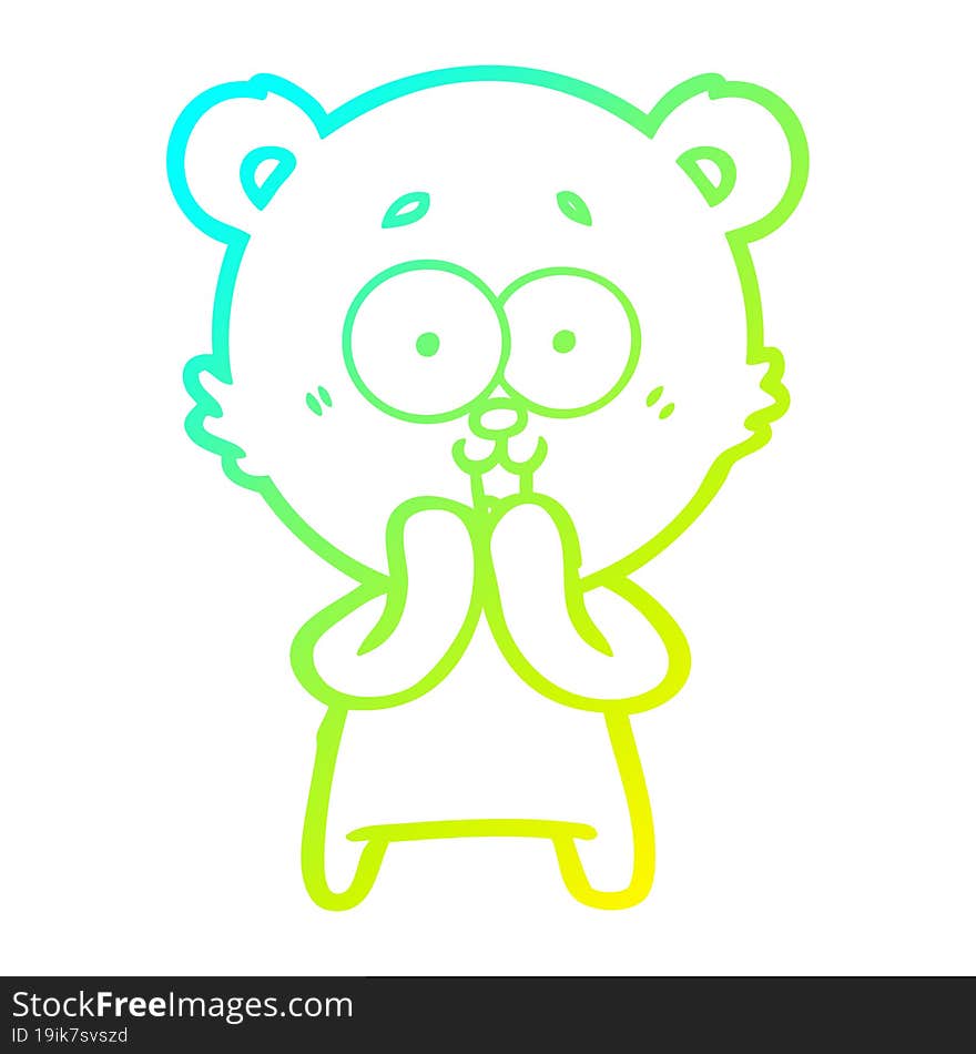 cold gradient line drawing laughing teddy  bear cartoon