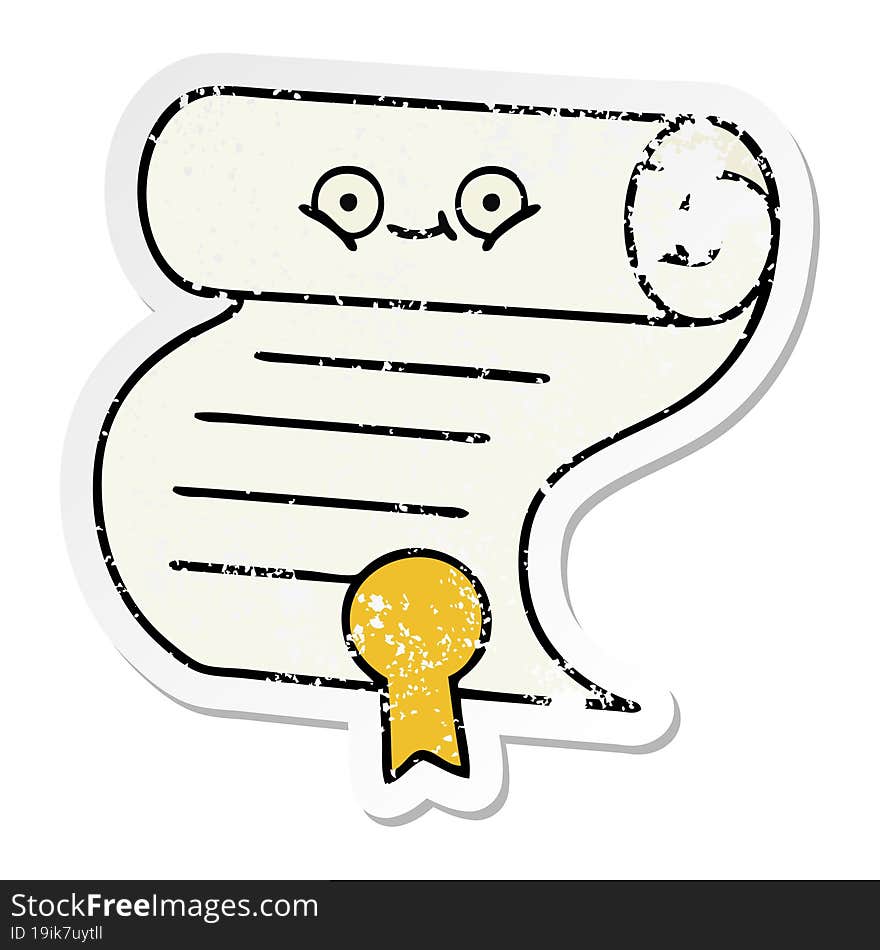 Distressed Sticker Of A Cute Cartoon Contract