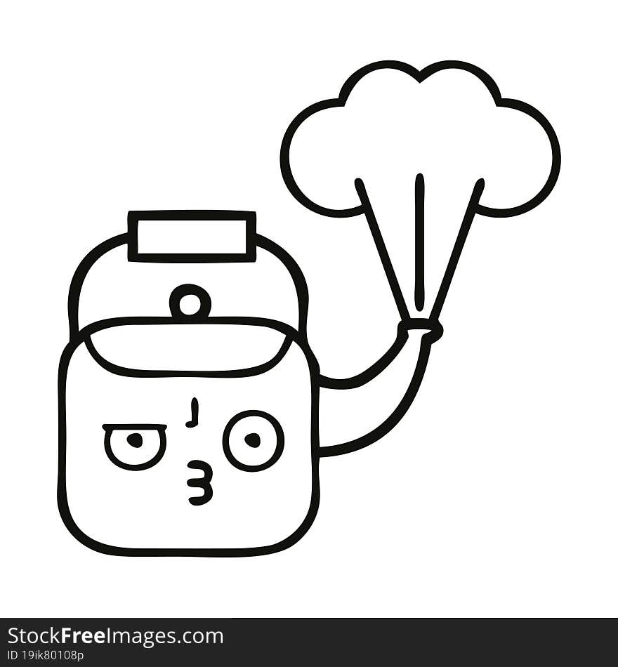 line drawing cartoon steaming kettle