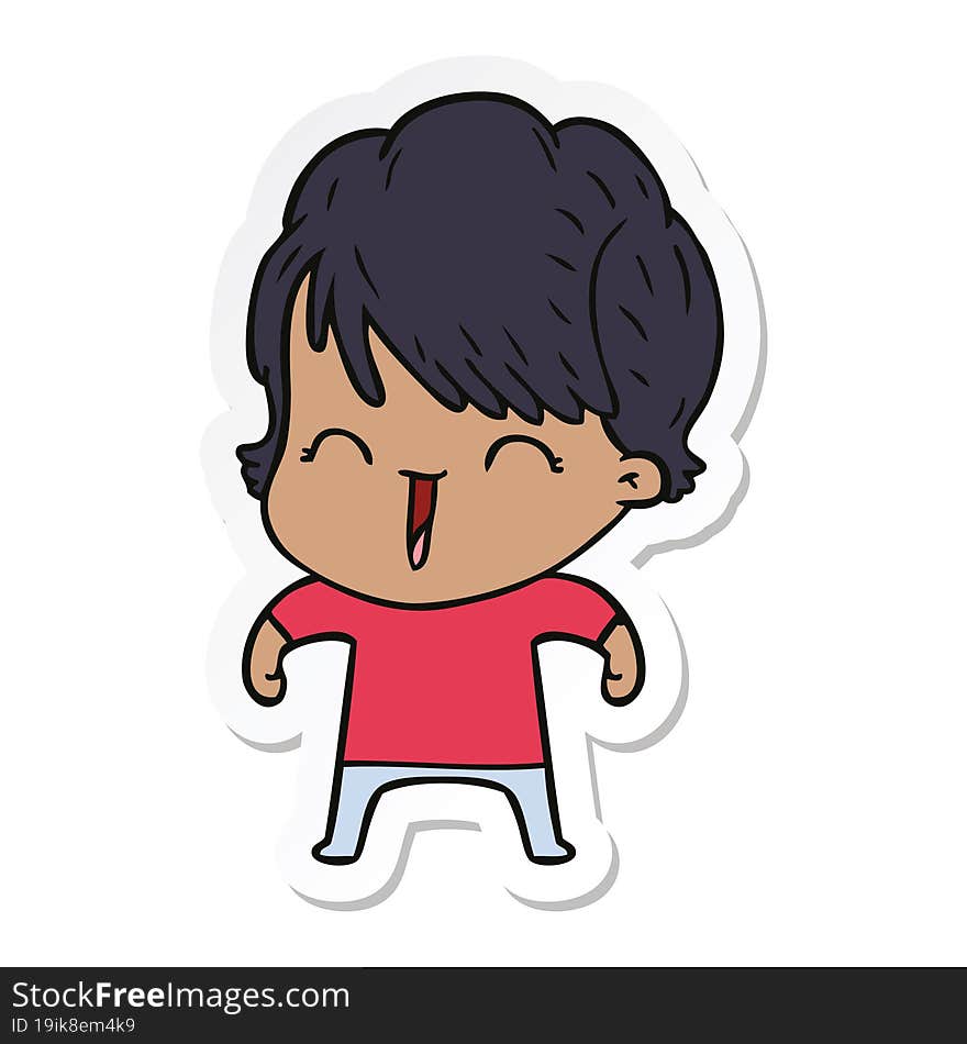 Sticker Of A Cartoon Laughing Woman