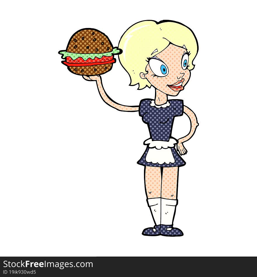 cartoon waitress with burger