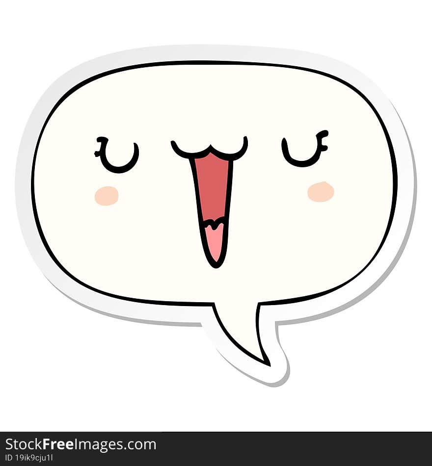 cute happy cartoon face with speech bubble sticker