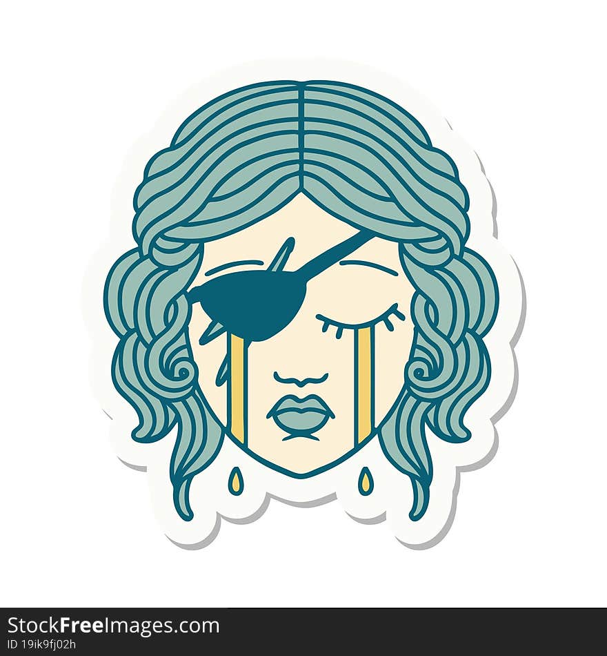 sticker of a crying human rogue character. sticker of a crying human rogue character