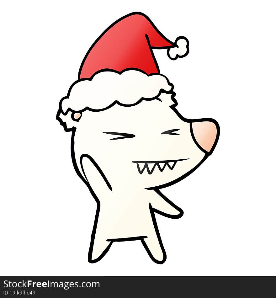 angry polar bear gradient cartoon of a wearing santa hat