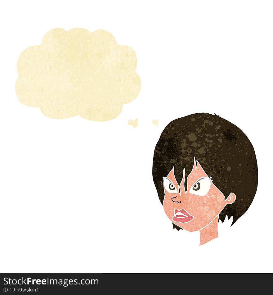 cartoon annoyed woman with thought bubble