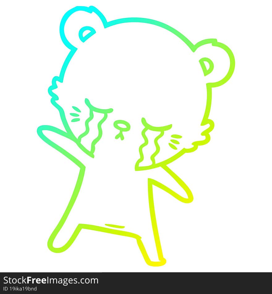 cold gradient line drawing crying cartoon bear