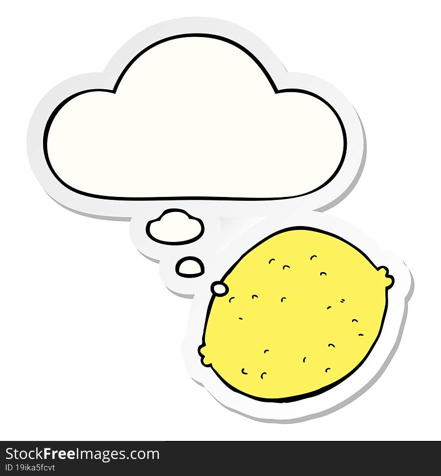 cartoon lemon and thought bubble as a printed sticker