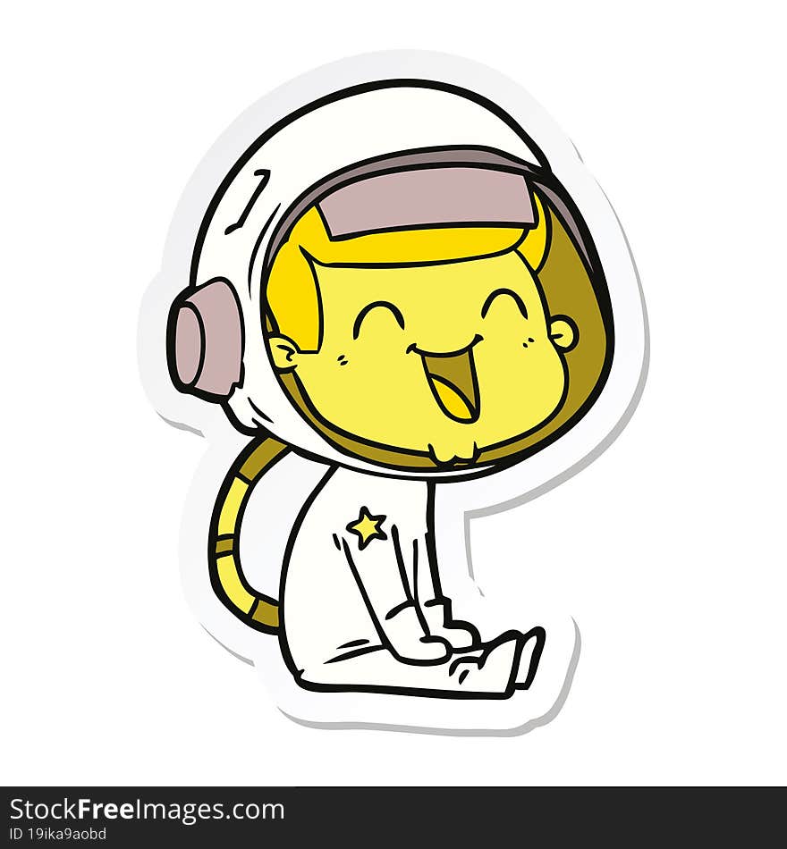 sticker of a happy cartoon astronaut