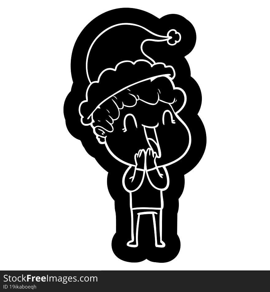 cartoon icon of a happy man wearing santa hat