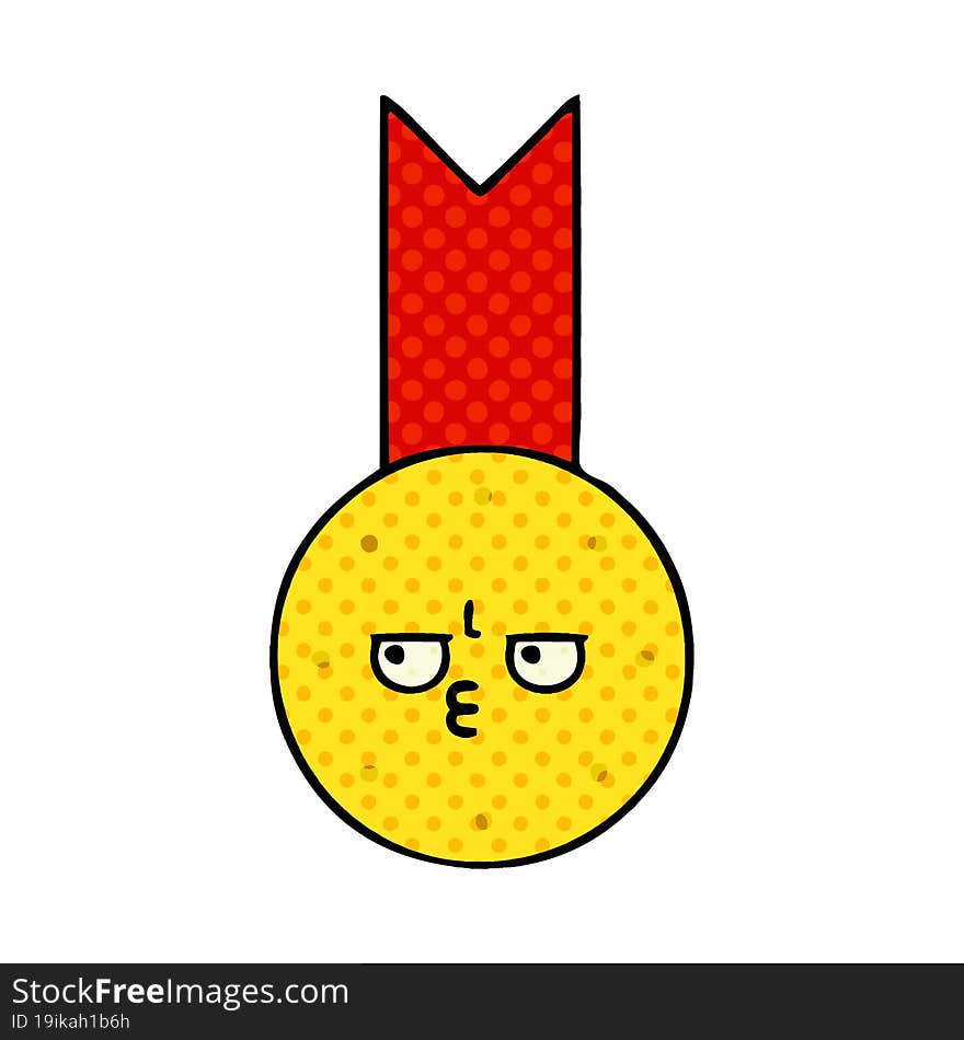 comic book style cartoon of a gold medal