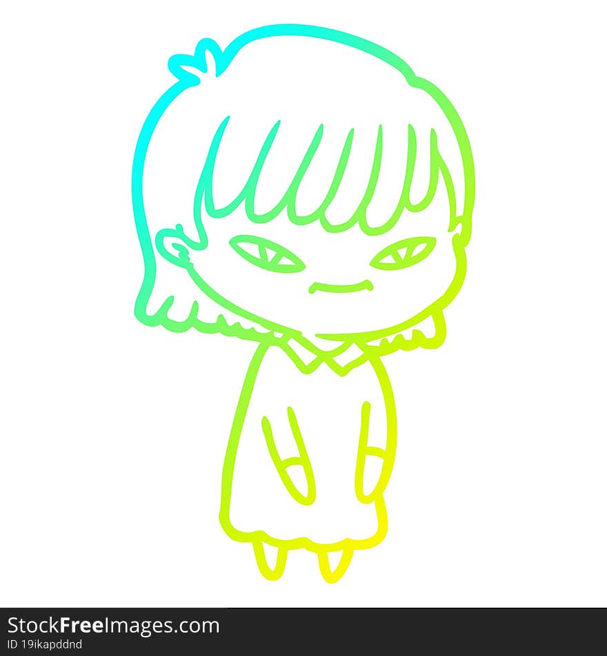 cold gradient line drawing cartoon woman