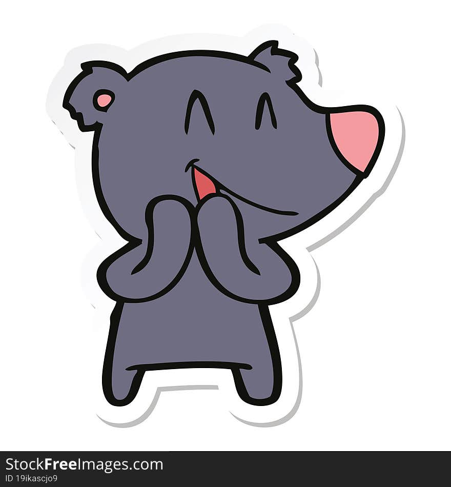 sticker of a laughing bear cartoon