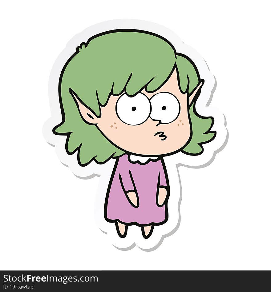 Sticker Of A Cartoon Elf Girl Staring