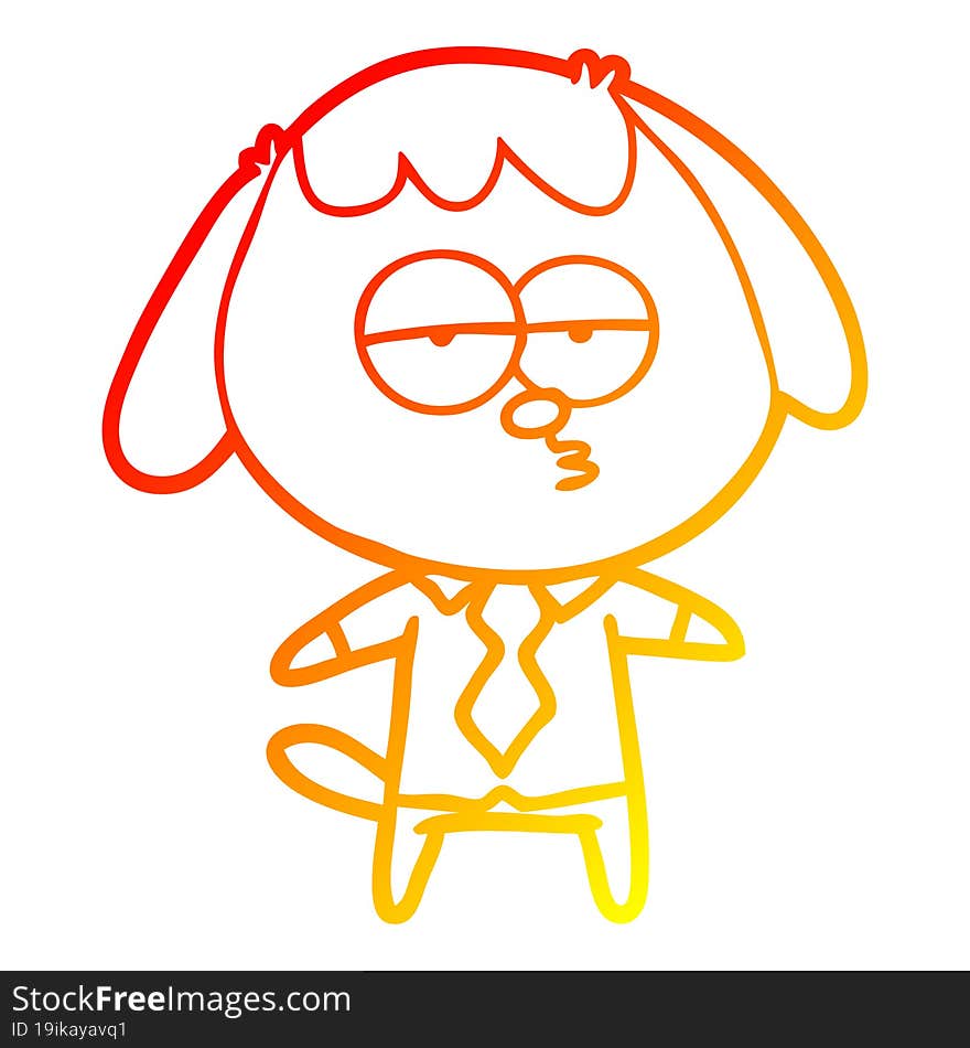 Warm Gradient Line Drawing Cartoon Bored Dog In Office Clothes