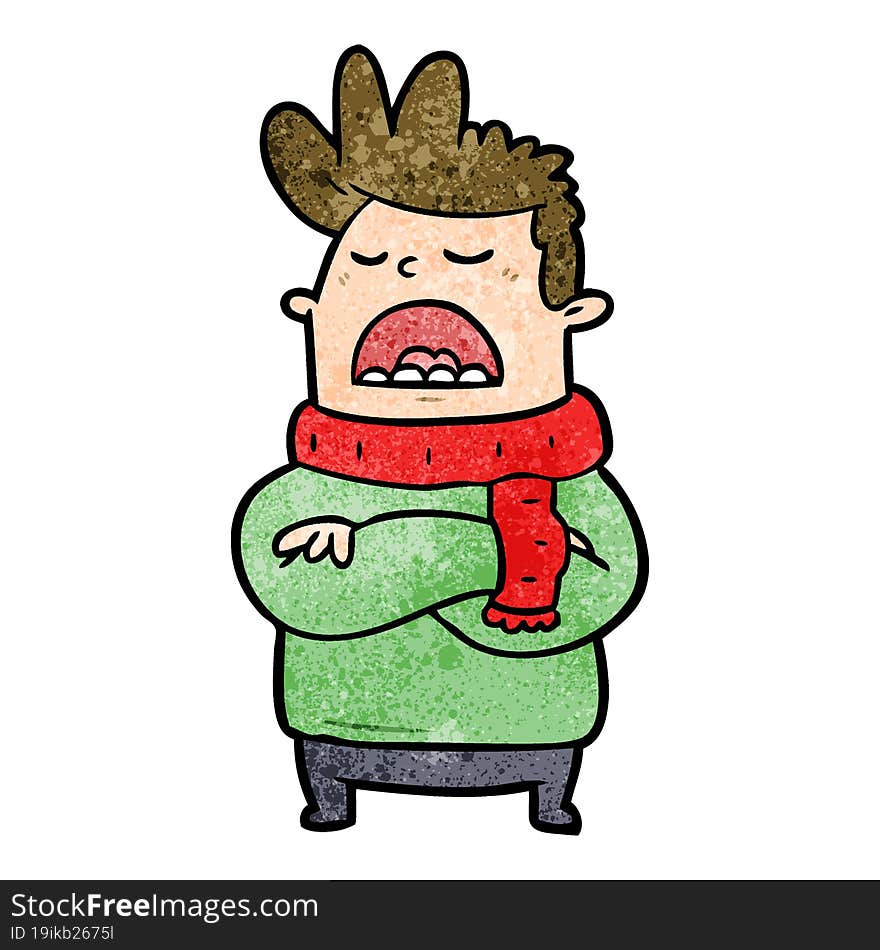 cartoon obnoxious man in winter clothes. cartoon obnoxious man in winter clothes