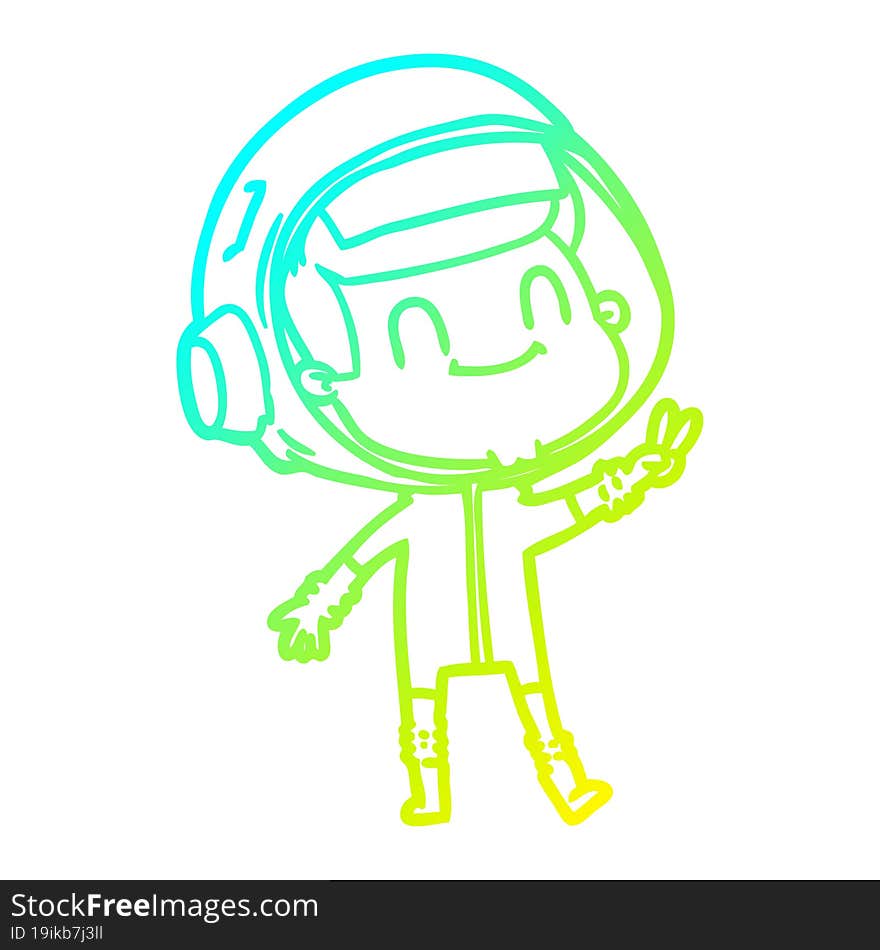 cold gradient line drawing of a happy cartoon astronaut