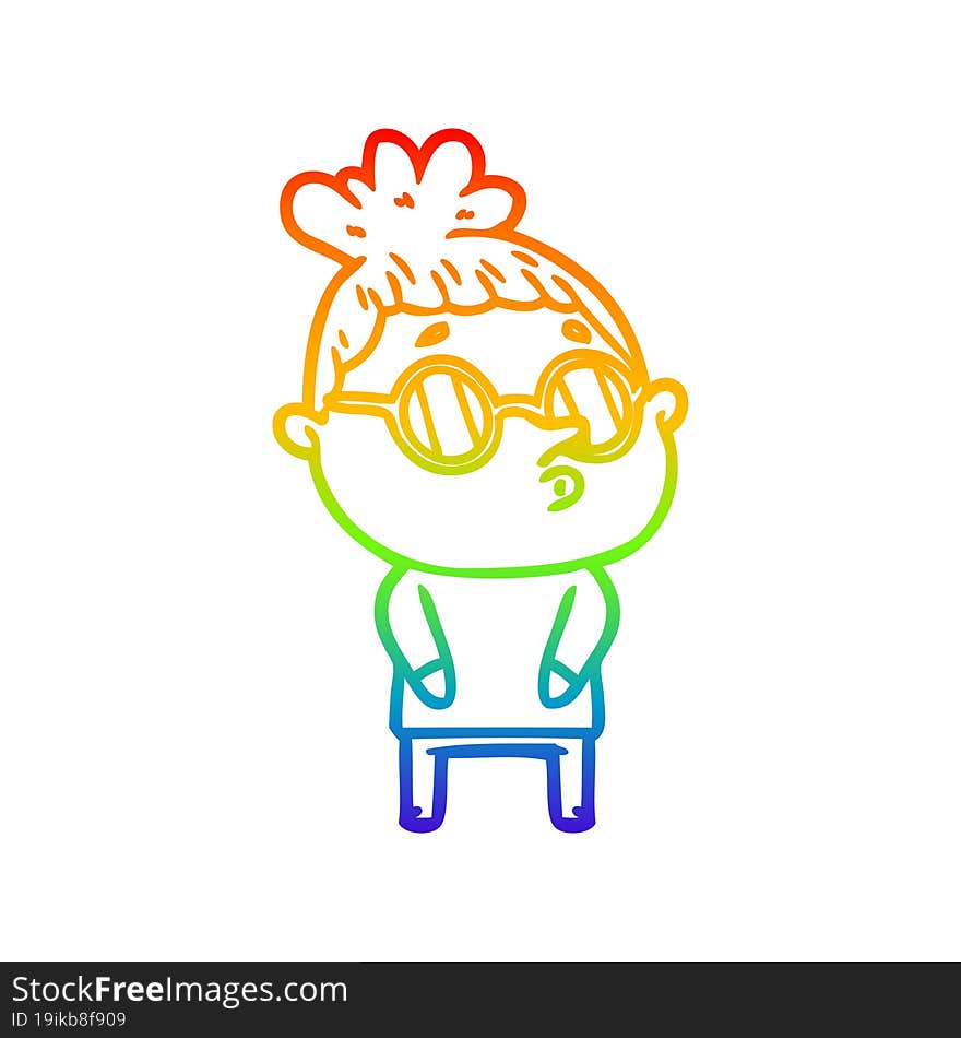 rainbow gradient line drawing cartoon woman wearing glasses