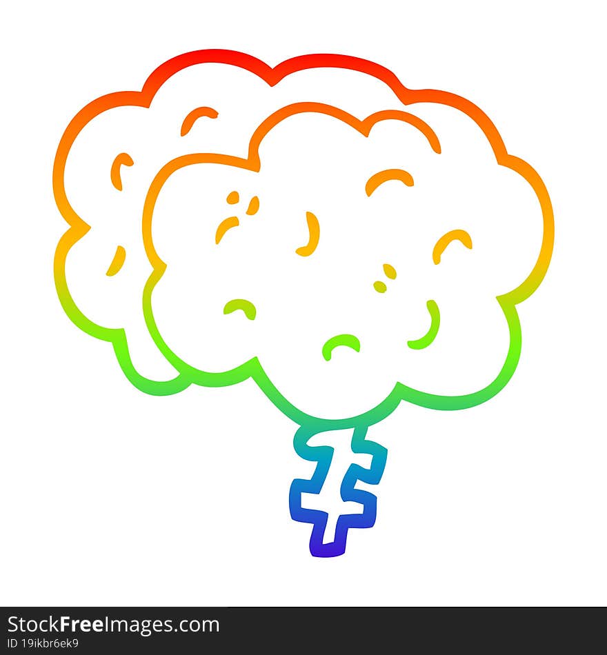 rainbow gradient line drawing cartoon brain