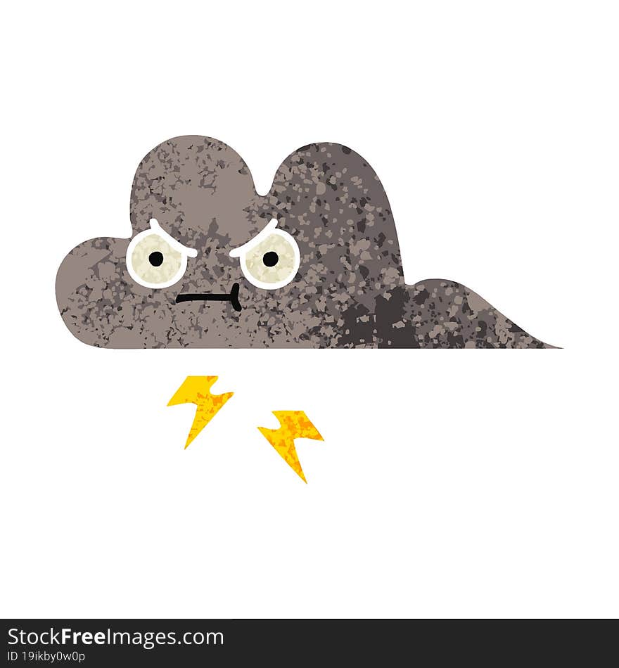 retro illustration style cartoon storm cloud