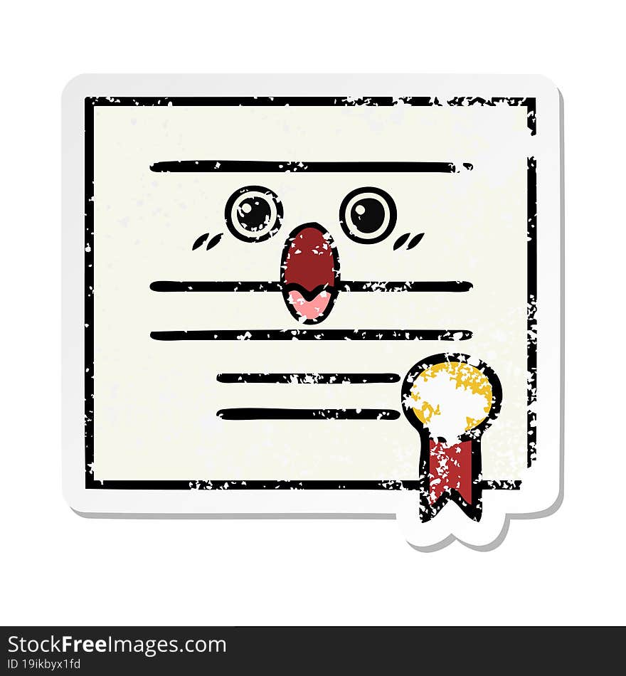 Distressed Sticker Of A Cute Cartoon Graduation Diploma