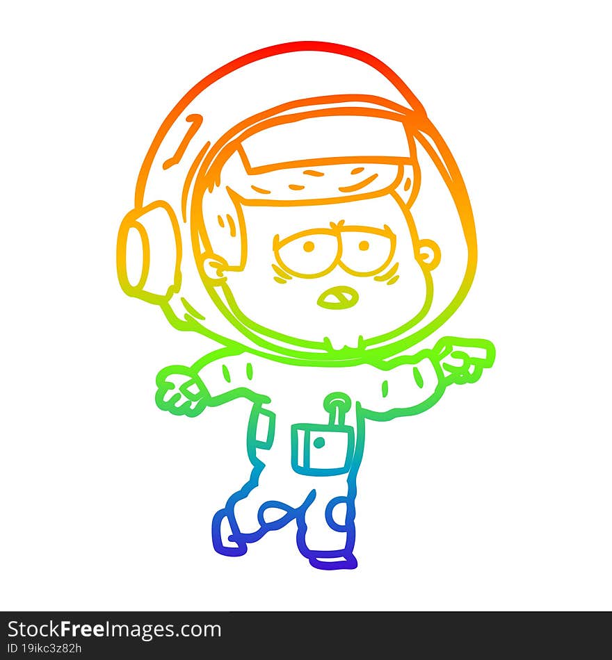 rainbow gradient line drawing cartoon tired astronaut