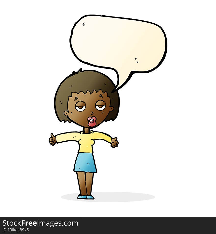 cartoon bored woman with speech bubble