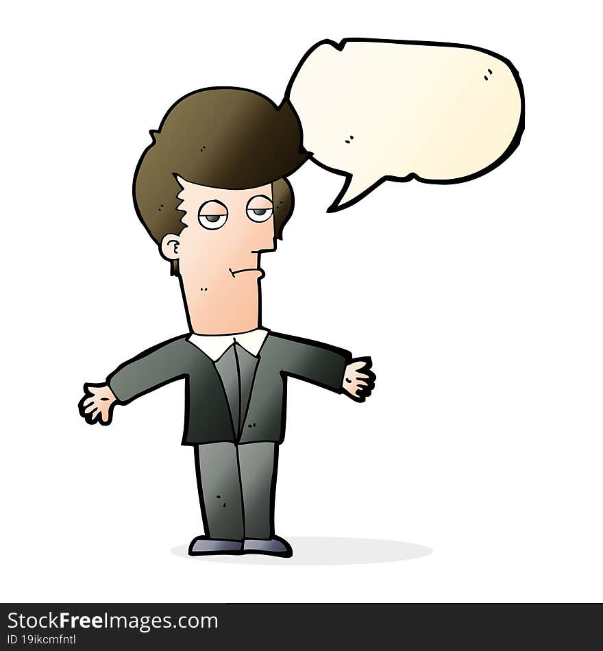 cartoon bored man with speech bubble