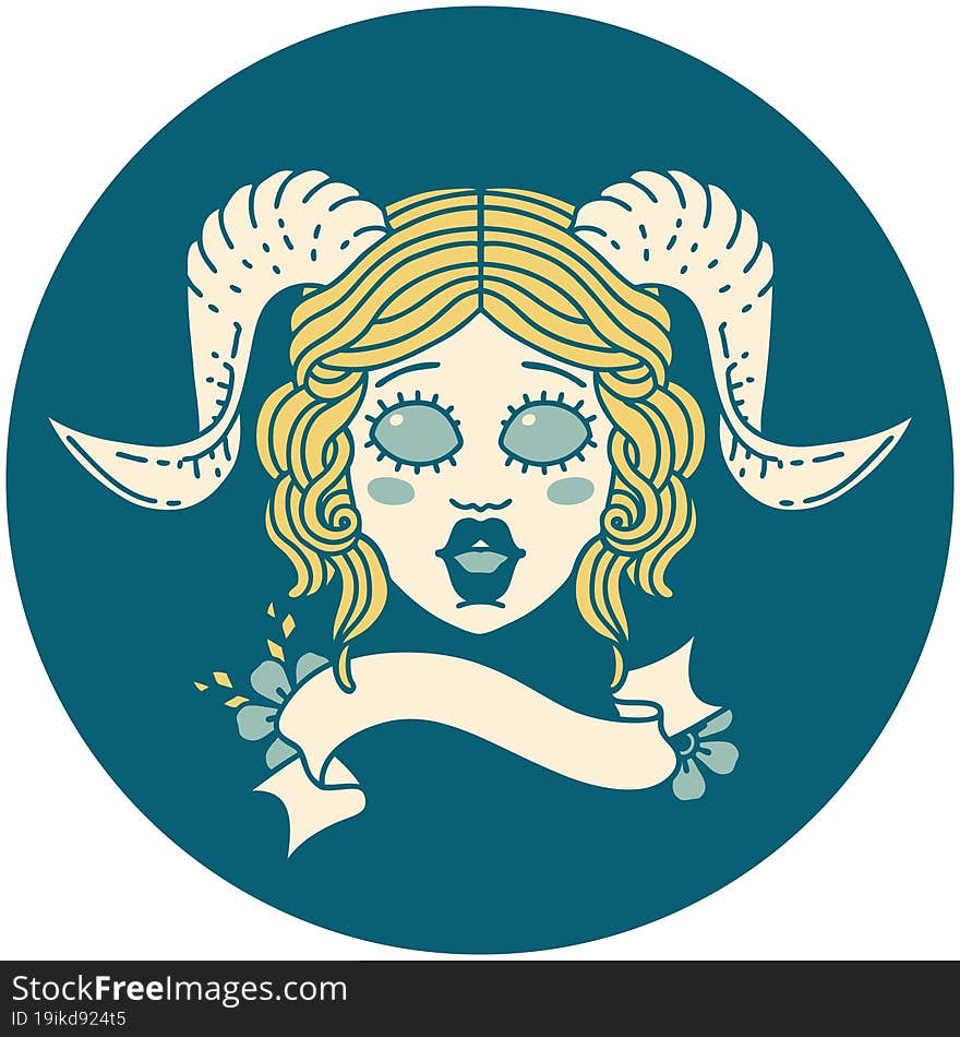 Retro Tattoo Style tiefling character face. Retro Tattoo Style tiefling character face