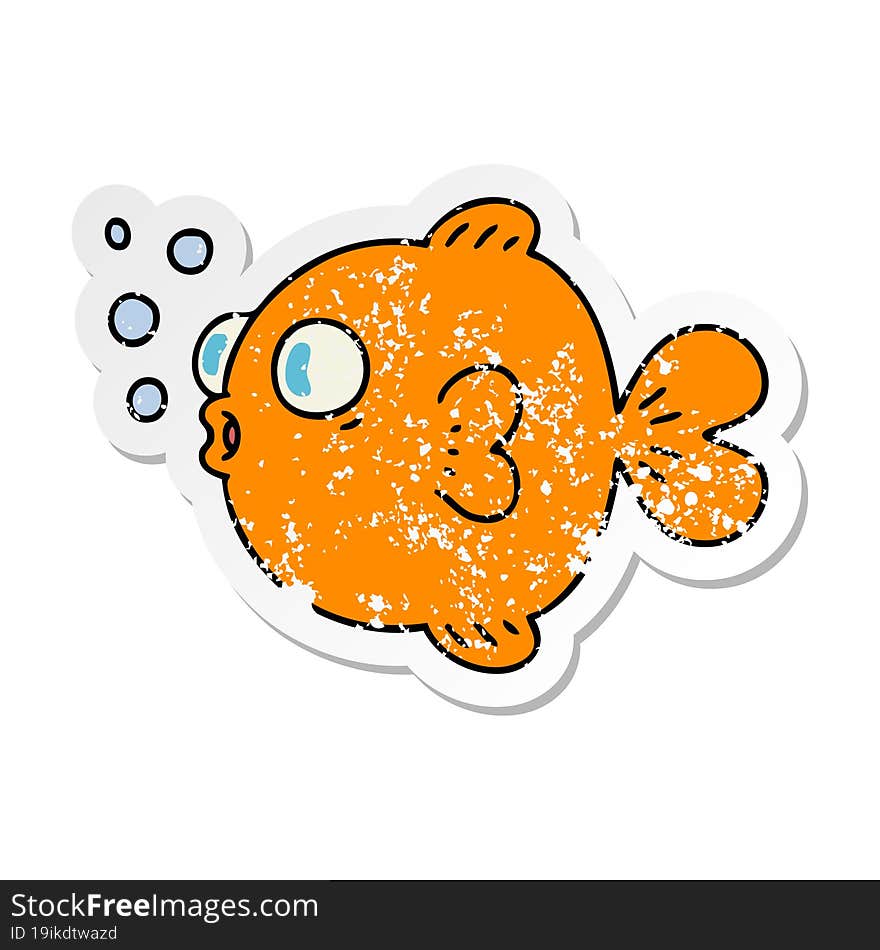 Distressed Sticker Of A Quirky Hand Drawn Cartoon Fish