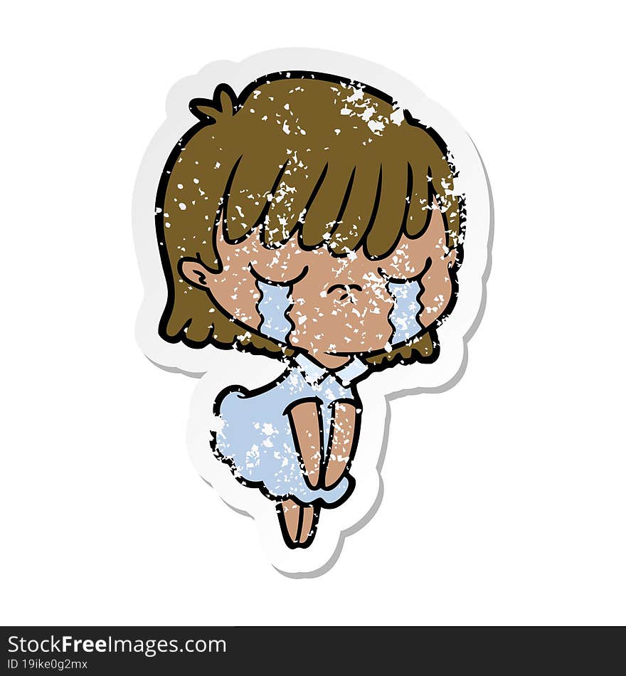 distressed sticker of a cartoon woman crying