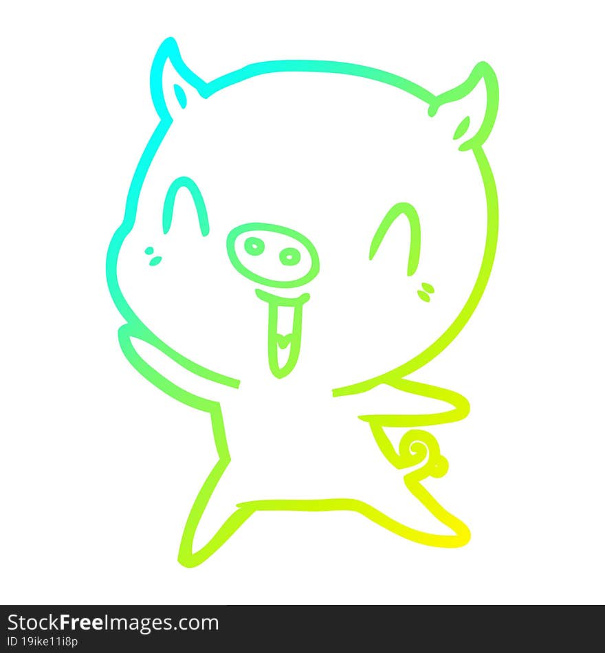 Cold Gradient Line Drawing Happy Cartoon Pig