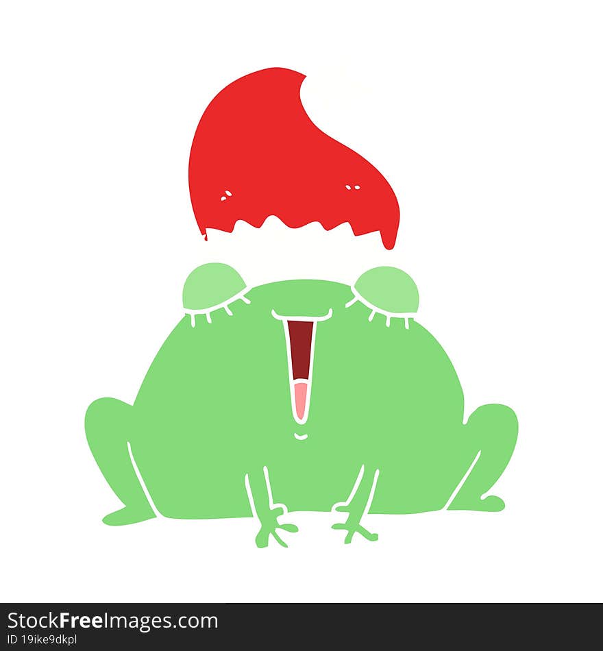 cute flat color style cartoon christmas frog