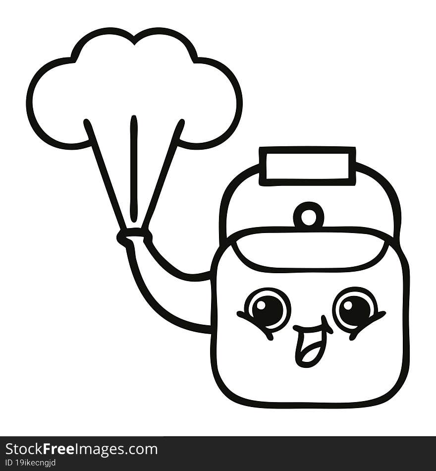 line drawing cartoon steaming kettle