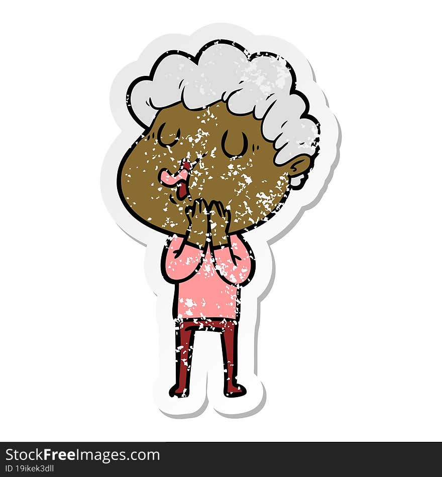 distressed sticker of a cartoon man singing