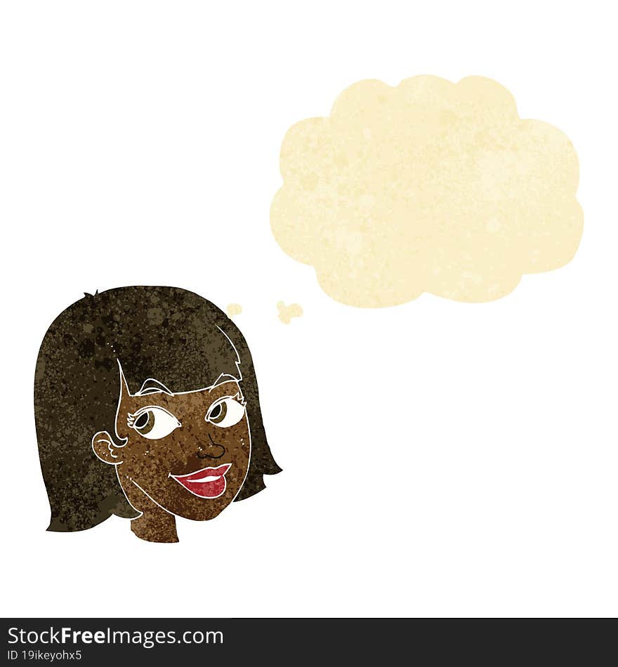 Cartoon Happy Female Face With Thought Bubble