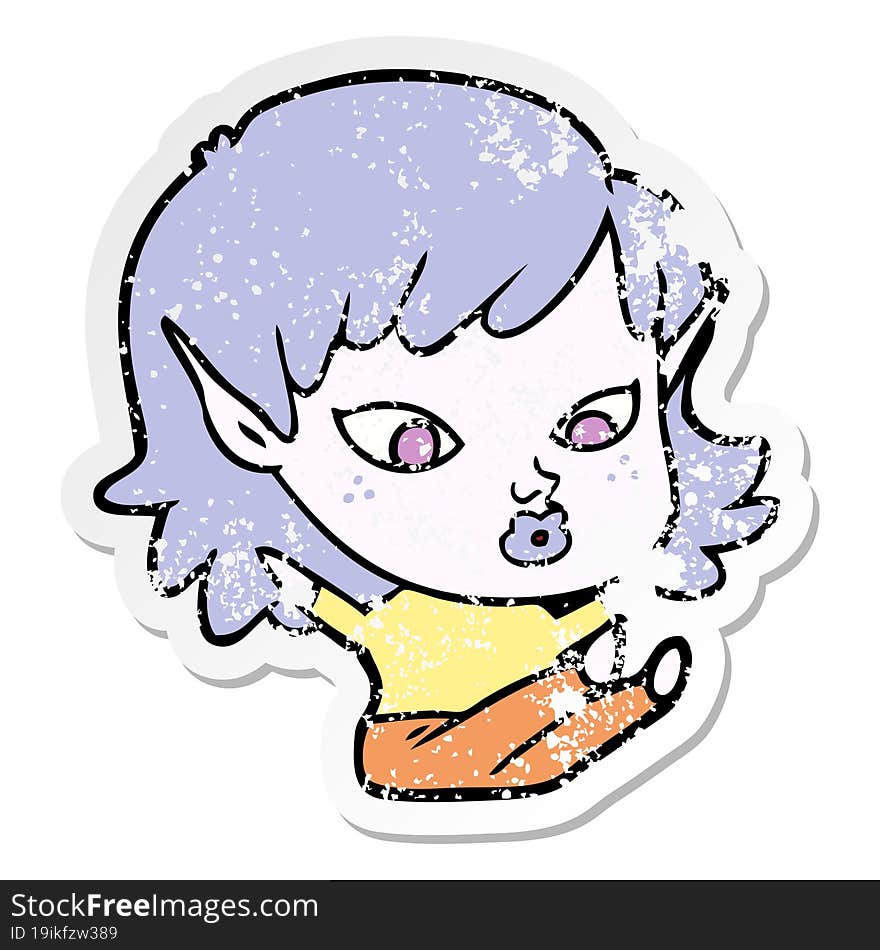 distressed sticker of a pretty cartoon elf girl