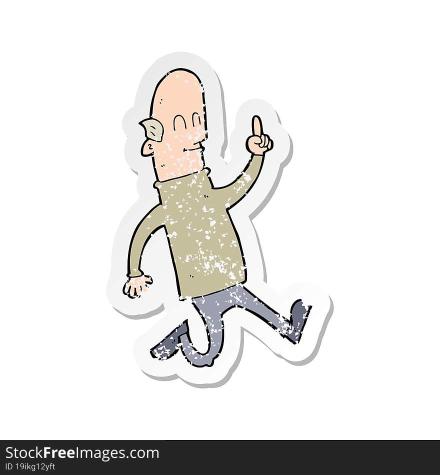 retro distressed sticker of a cartoon bald man with idea