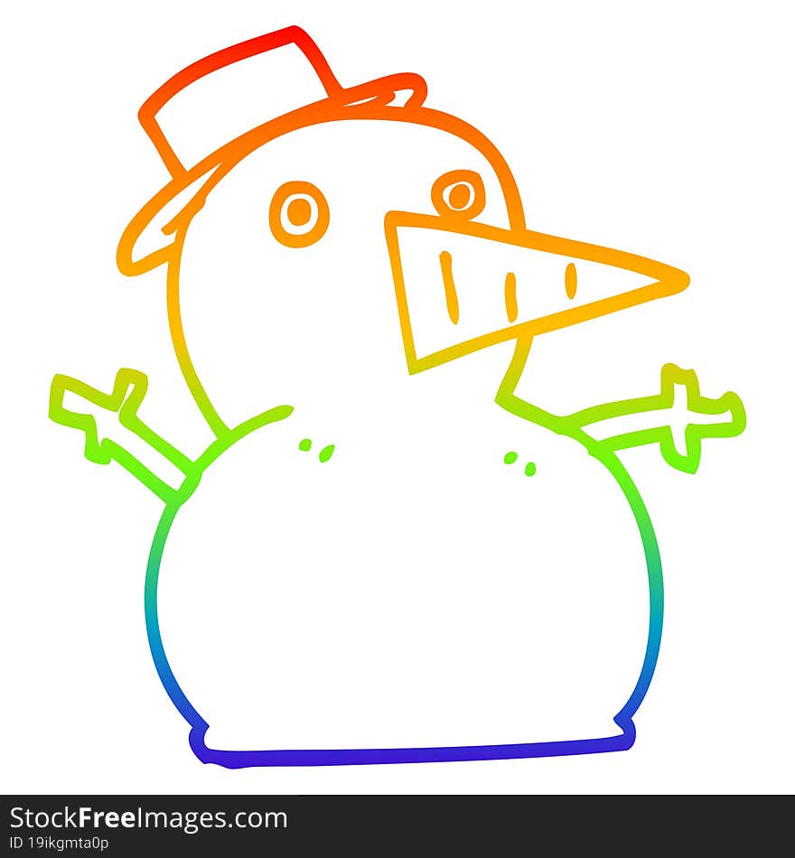 rainbow gradient line drawing of a cartoon funny snowman