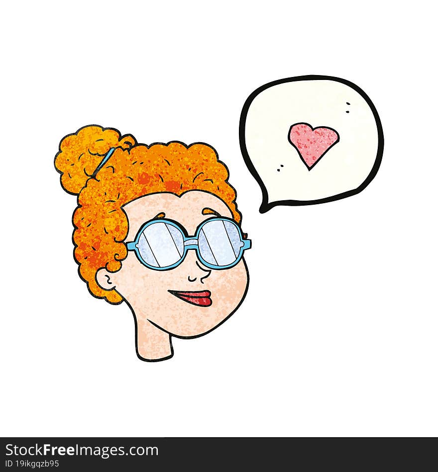 Speech Bubble Textured Cartoon Woman Wearing Spectacles