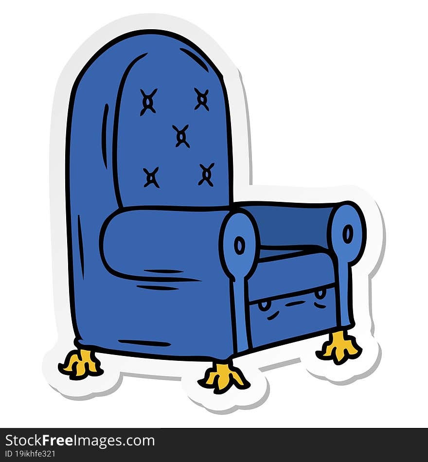 sticker cartoon doodle of a blue arm chair