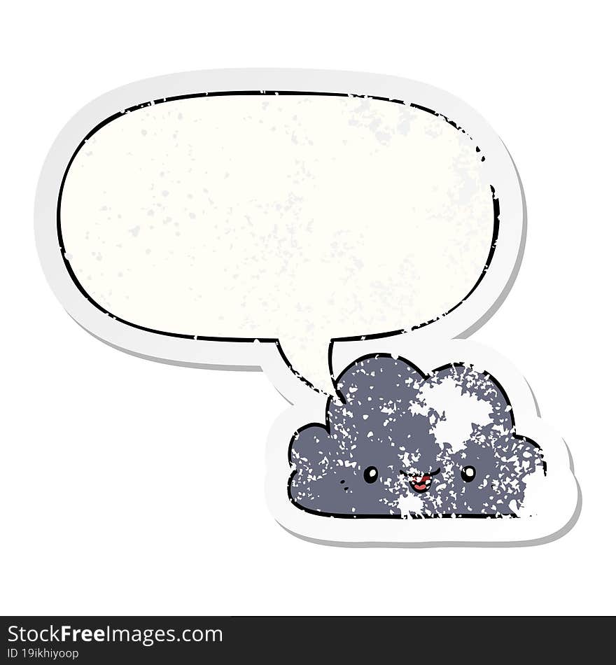 cute cartoon cloud and speech bubble distressed sticker