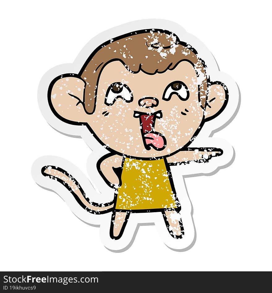 distressed sticker of a crazy cartoon monkey in dress