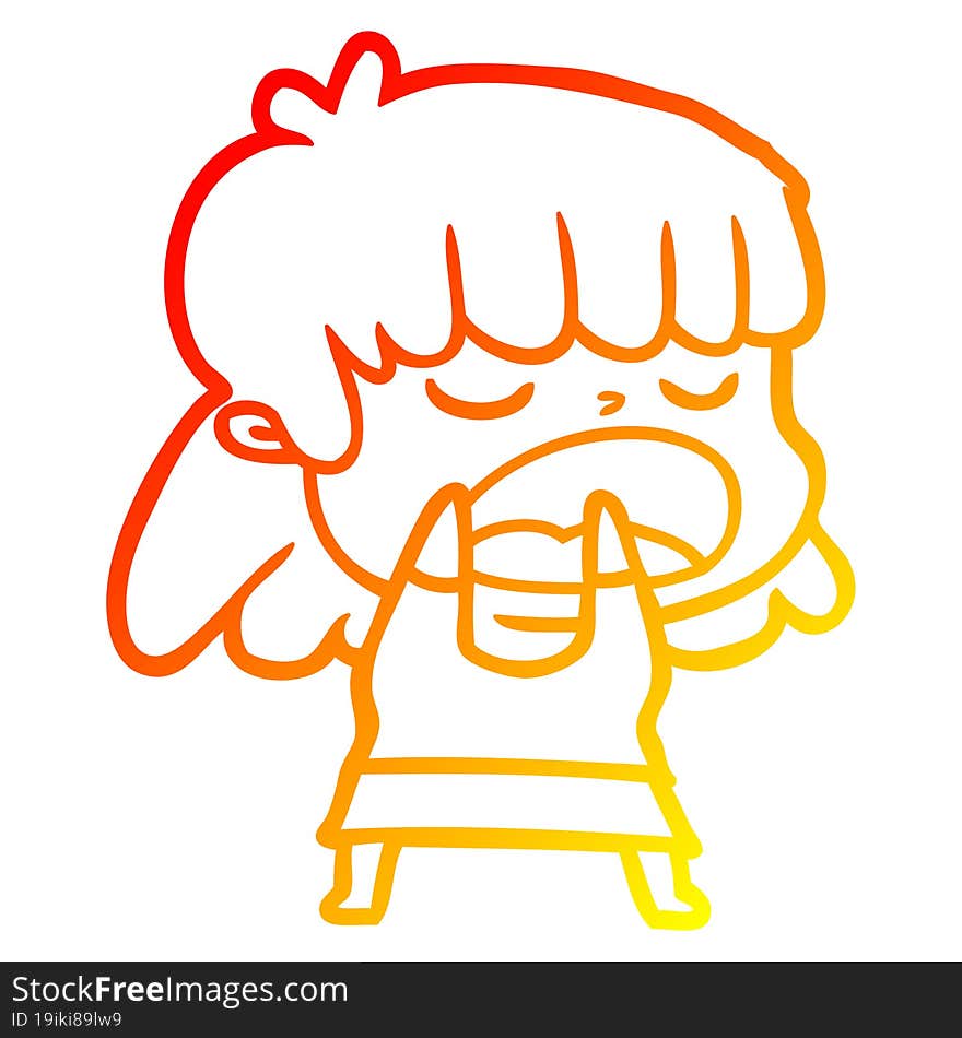 warm gradient line drawing cartoon woman talking loudly