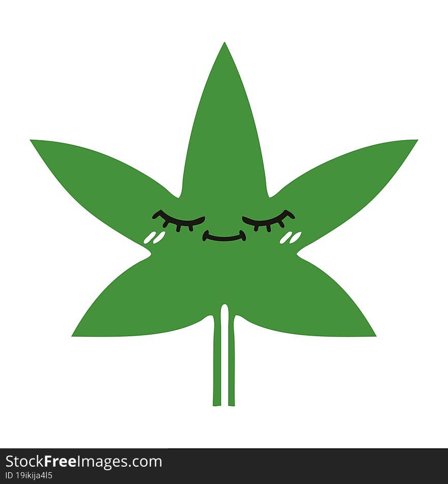 Flat Color Retro Cartoon Marijuana Leaf