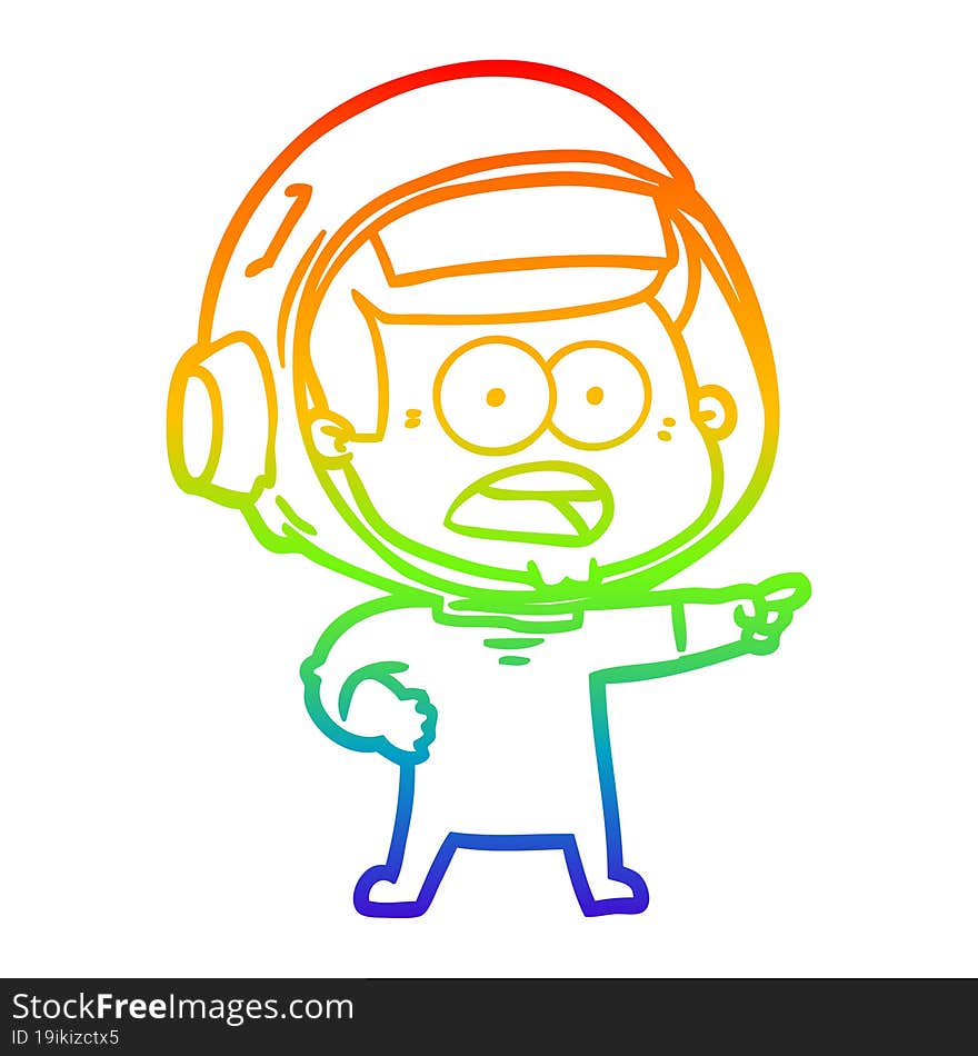 rainbow gradient line drawing cartoon surprised astronaut