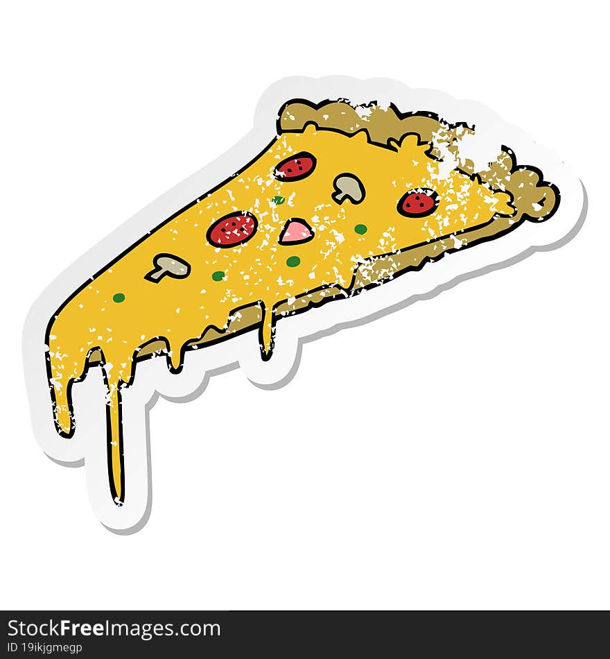 distressed sticker of a cartoon pizza slice